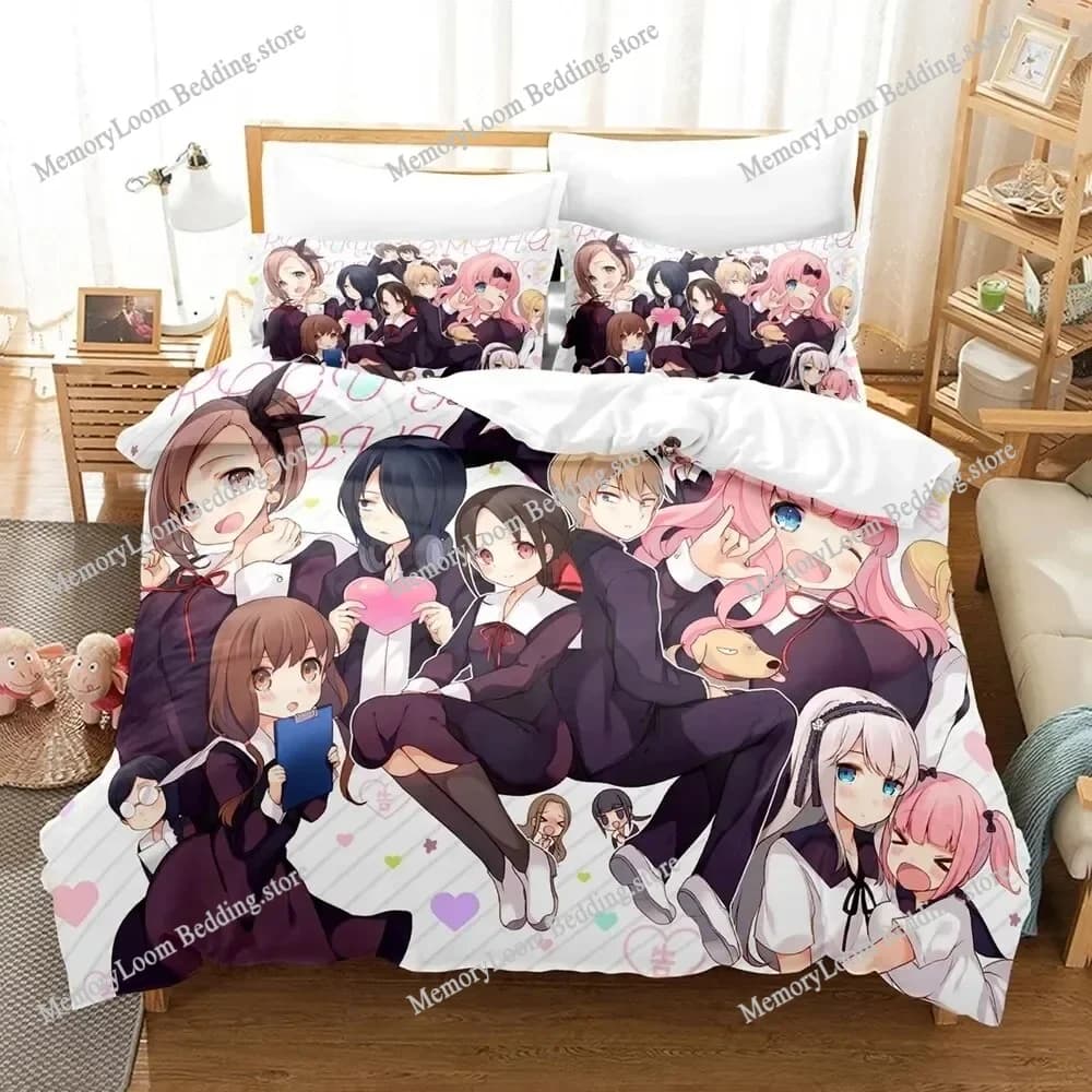 Home Textile Cartoons Kaguya-sama Love is War Cover Duvet Cover Pillow Case Boy Girl Polyester Bedding Set King Queen Twin Size