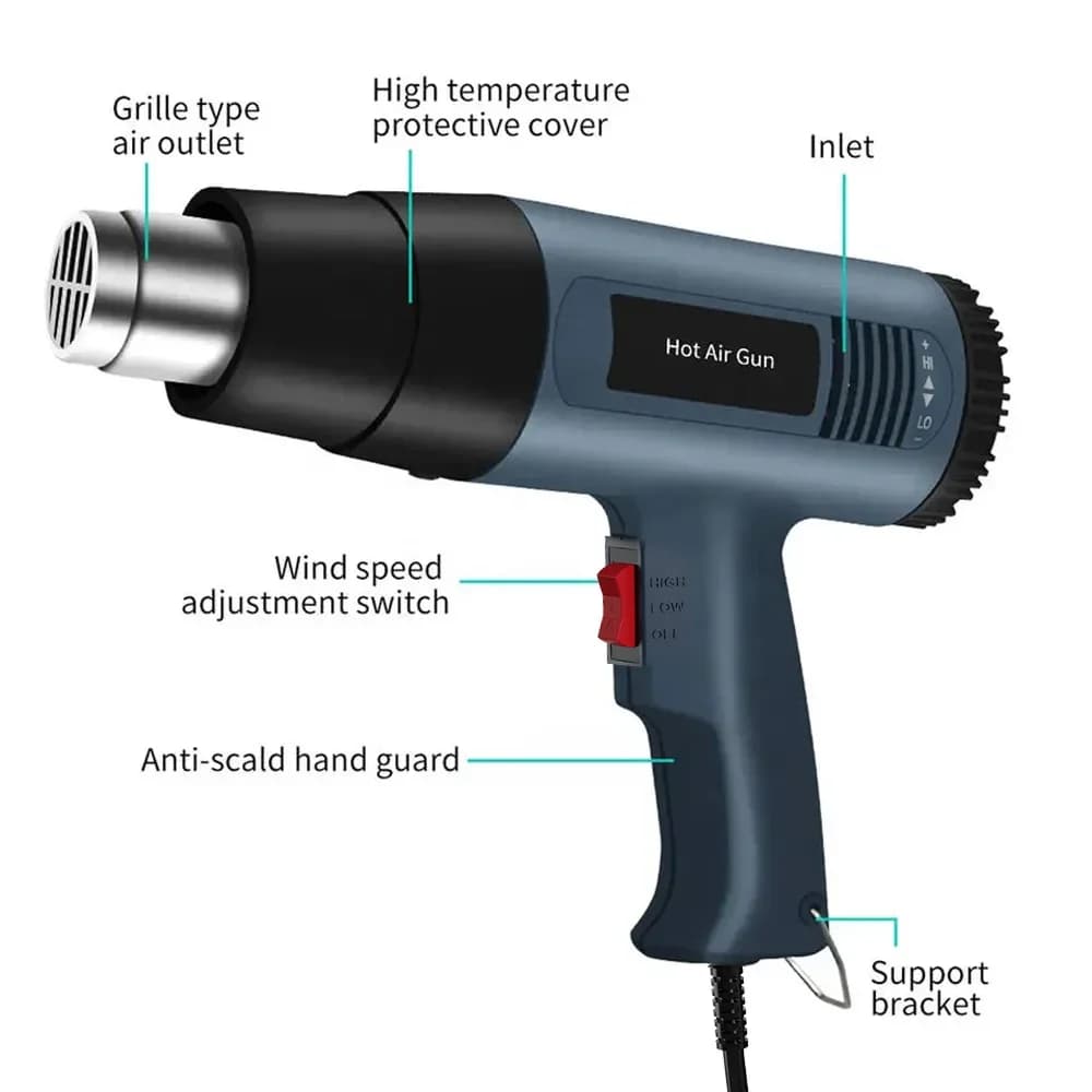 Pistola ad aria calda Pistola termica 2000W Variabile Avanzata elettrica Avanzata Temperature dell'aria calda Pistola termica elettrica regolabile