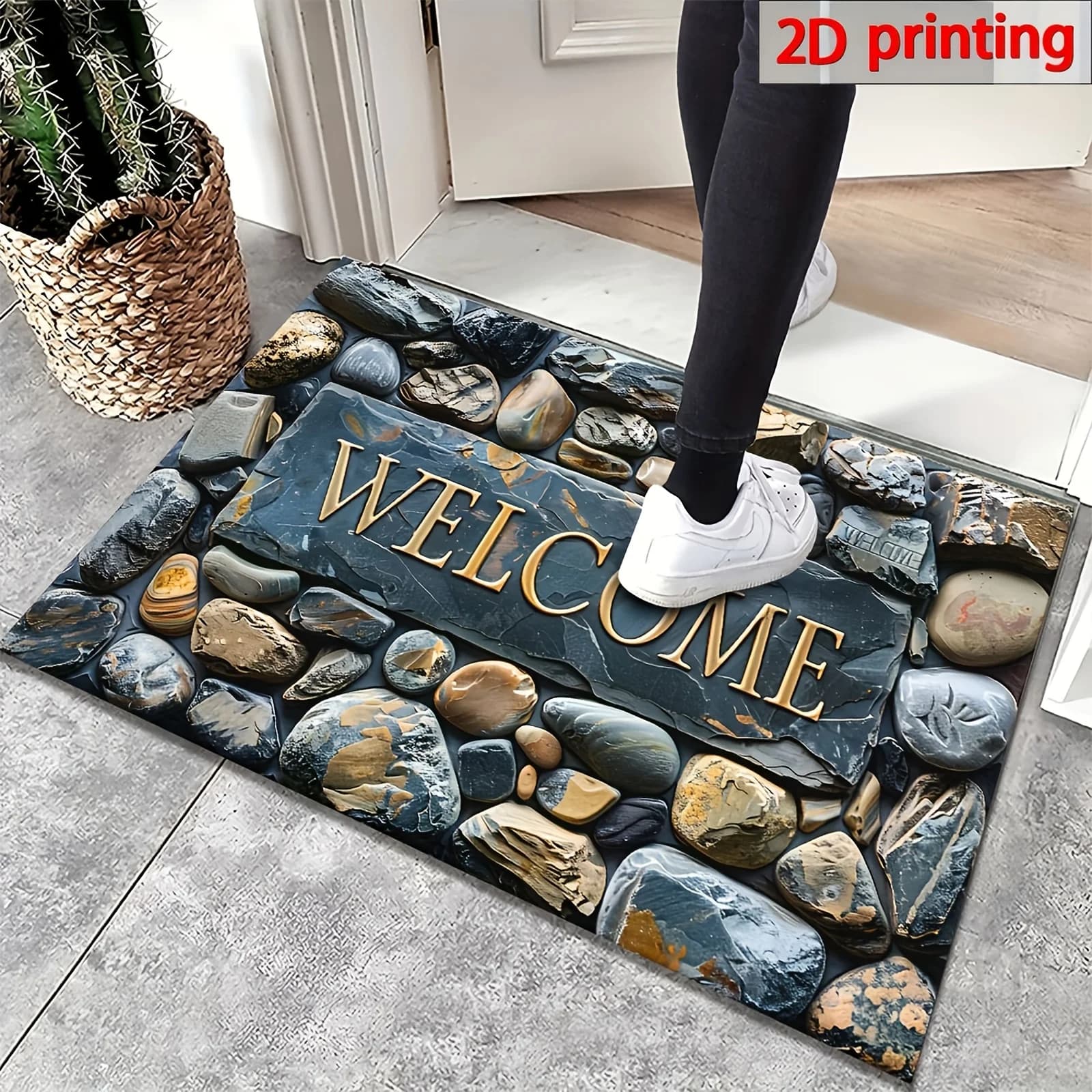 VIKAMA Elegante Zerbino di Benvenuto con Design a Ciottoli per Ingresso, Tappeto di Benvenuto, Tappetino per Pavimento, Tappeti per Soggiorno, Tappetino da Cucina