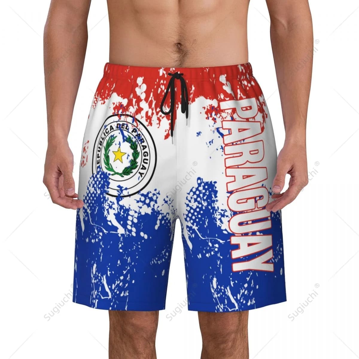 Pantaloni da spiaggia con bandiera del Paraguay da uomo Pantaloncini da surf Surf Ragazzi Calcio Ciclismo Costumi da bagno Corsa in poliestere