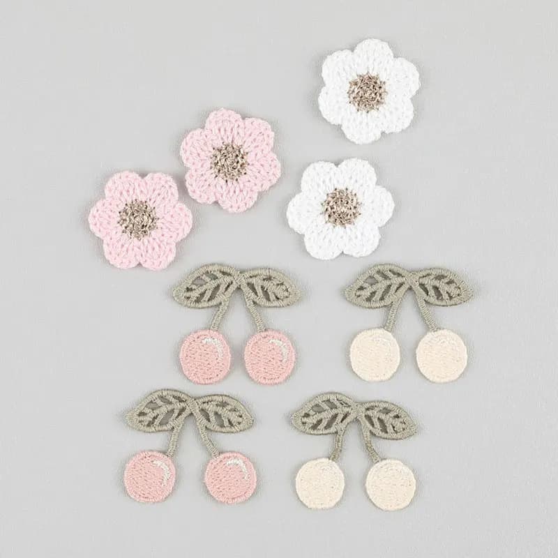 20Pcs Pink White Cherry Blossom Embroidery Appliques For Hair Clip Accessories Mobile Phone Case DIY Decorations Patches