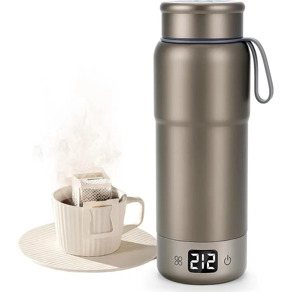 Bollitore elettrico portatile a doppia tensione, controllo della temperatura a 12 livelli, spegnimento automatico e protezione contro l'ebollizione a secco, 520 ml, grigio