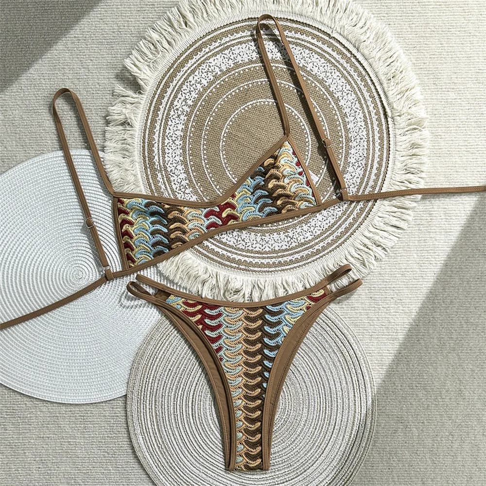 Boho Geometric Micro Crochet Bikini Micro Thong Sexy Swimsuit String Swimwear Woman 2026 Bathing Suit Brazilian Bikinis Sets