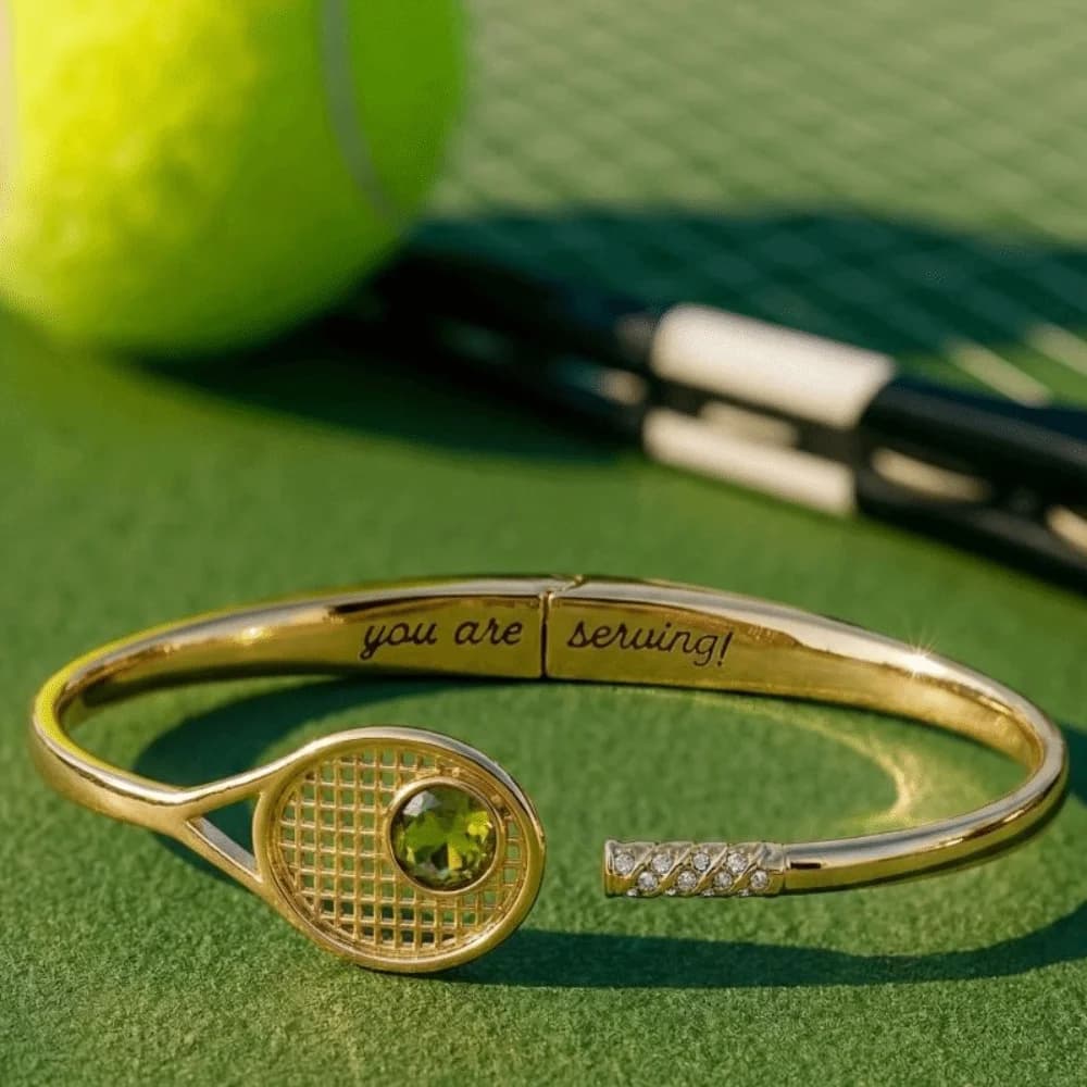 Metal Chain Tennis Racket Bracelet Stainless Steel Sport Style Tennis Racket Open Bangle Personalized 18K Gold Plated