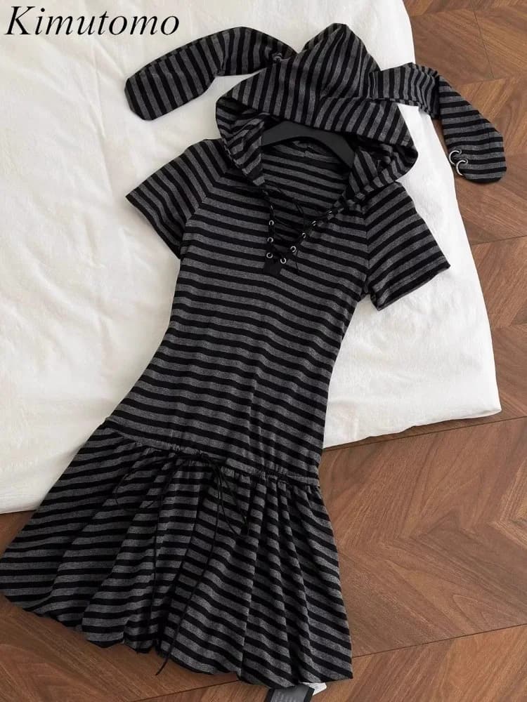 Mini Abiti Kimutomo da Donna, Vestito a Righe Aderente Elasticizzato Sexy Dolce Stile Y2k Estetica Harajuku Preppy, Abito Casual da Donna