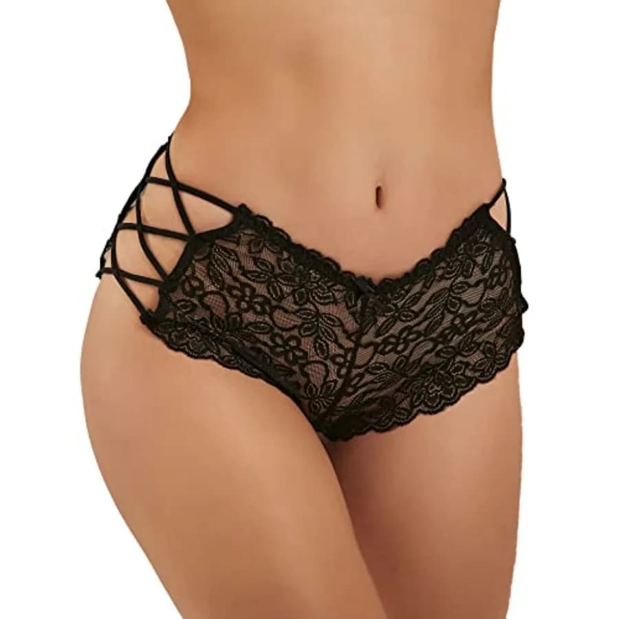ohmydear Women's Floral Lace Panties Sheer Strappy Lingerie See Through Briefs Sexy Cheeky Underwear for Women S-2XL