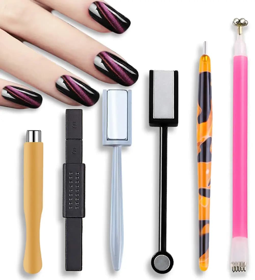 Set di strumenti magnetici per unghie da 14 pezzi, penne magnetiche per unghie con design floreale a doppia testa, bastoncini magnetici 3D, smalto gel per occhi di gatto, nail art