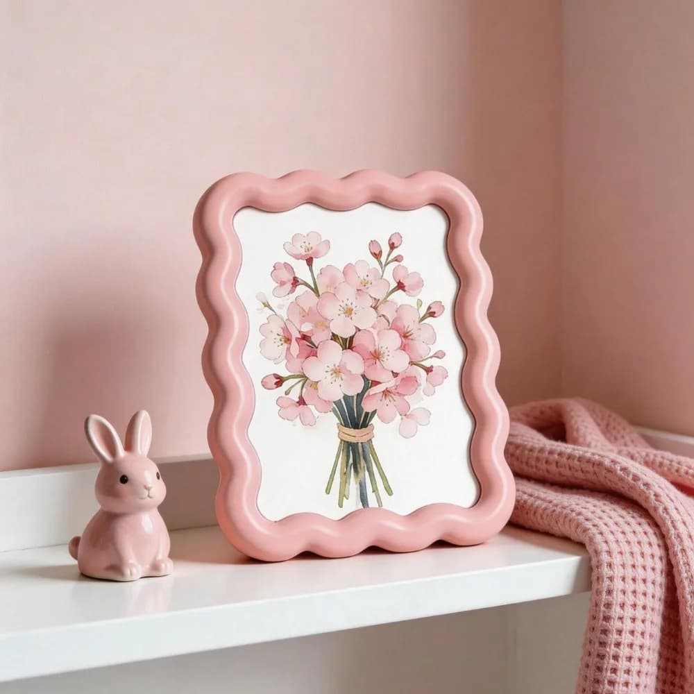 Picture Frame Tabletop Wavy Edge Floral Design Photo Display Frame for Desktop Home Decor Decorative Photo Frame for Living Room
