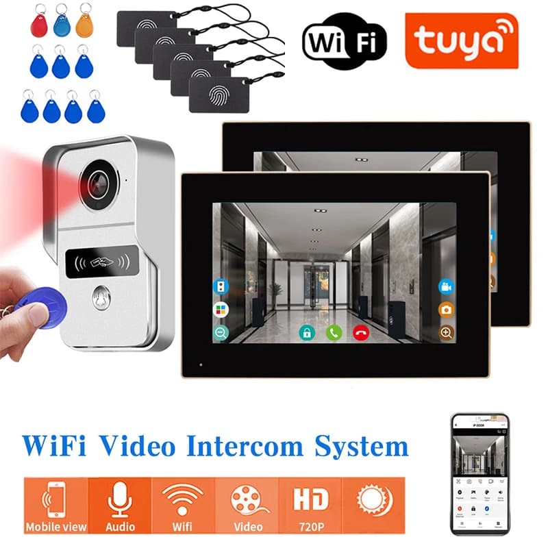 Tuya WIFI 4 Wire Digital Video Intercom - 10inch Wireless WIFI Monitor 1080P Doorphone Camera Video Doorbell Card Tuya Unlock