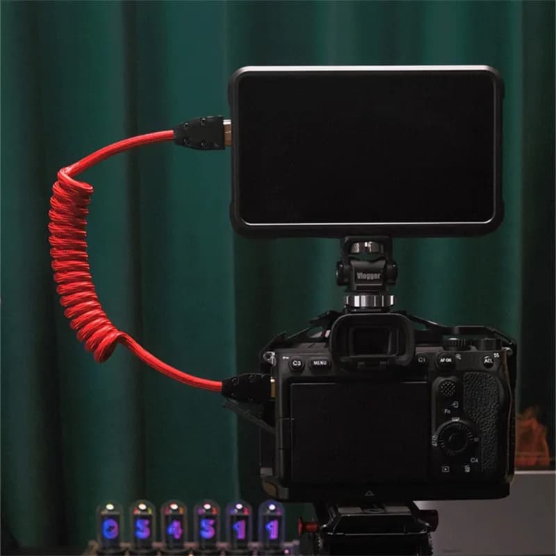 Custom Handmade HDMI Braided Coiled Cable, 4K High Speed, Durable Spring Wire for DSLR Camera & Field Monitor Gift