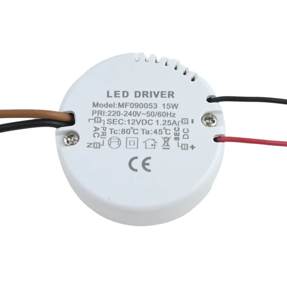 Driver LED rotondo 12W 15W AC 220-240V A DC 12V 24V Adattatore di alimentazione Trasformatore esterno per lampada a strisce LED Illuminazione interna