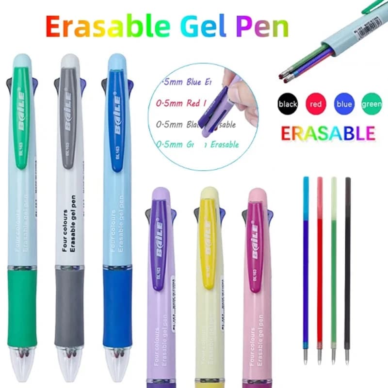 Set di 5 penne gel cancellabili multicolore creative 4 in 1, con ricariche magiche lavabili da 0,5 mm, per ufficio e scuola.