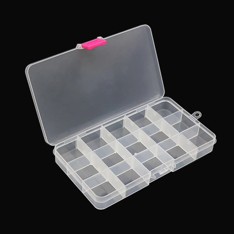 Scatola organizzatore di gioielli in plastica trasparente con 15 griglie Premium - contenitore di archiviazione con compartimenti regolabili per orecchini e anelli