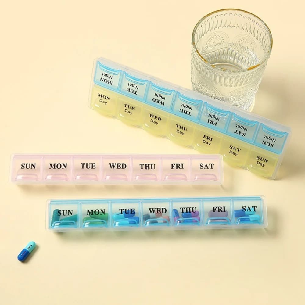 New Weekly Tablet Box Premium Portable with 7/14/21/28 Parts, from 1/2/3/4 vols per day, Organizer for Vitamins, Medicines, Fish Oil