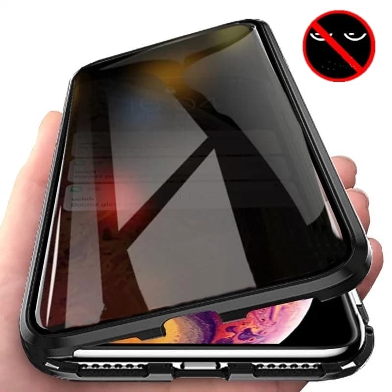 Custodia Magnetica in Metallo con Vetro Temperato Privacy per iPhone 17 16 15 14 13 12 11 XR 11 Pro MAX - Cover Protettiva Anti-spia con Magnete a 360°