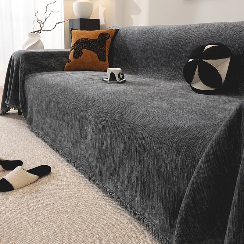 Copridivano a Righe Universale per Tutte le Stagioni, Coperta in Ciniglia Antiscivolo, Telo per Divano, Coperta per Ufficio, Copridivano