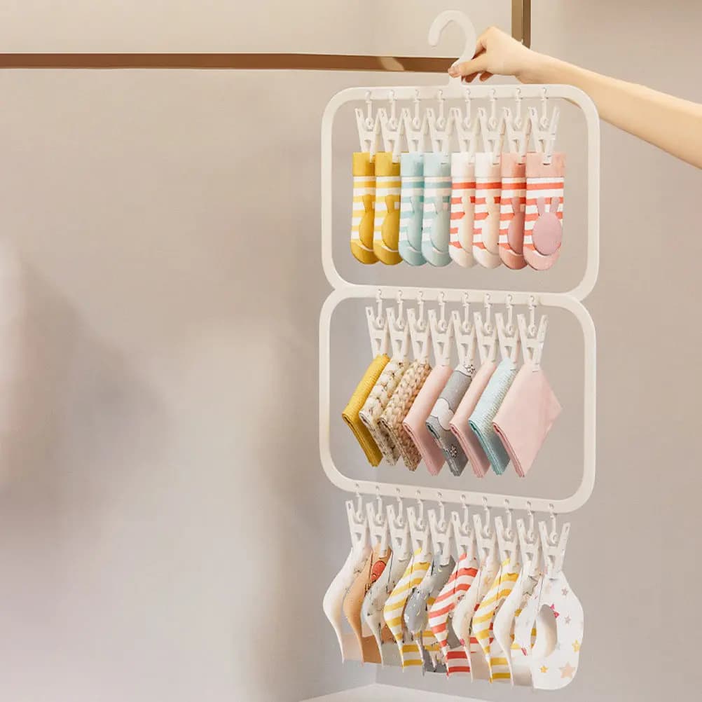 2Pcs Collapsible Sock Hangers with Clips Plastic Clothes Drying Rack Multifunctional Laundry Organizer for Socks Underwear Bras