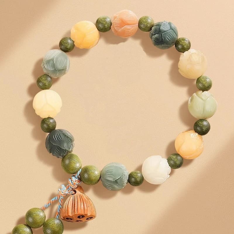 Braccialetti con ciondolo orchidea con perline di loto Buddha Bodhi alla moda per donne Ragazze Braccialetti con perline fatti a mano Regali di gioielli estetici