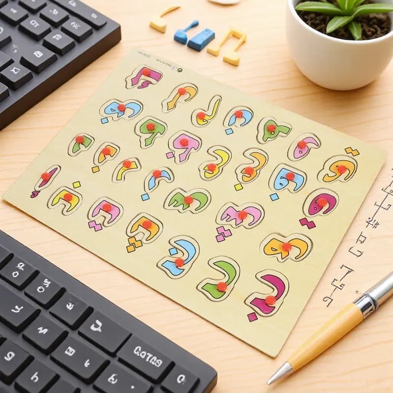 Set di Puzzle in Legno con Alfabeto Arabo, Blocchi Sicuri e Lisci di Alta Qualità per Bambini, Apprendimento Lettere, Abbinamento e Riconoscimento, Gioco Educativo