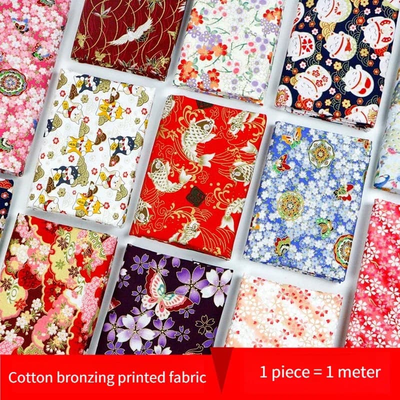 Tessuto giapponese abbronzante al metro per tovaglia, borsa kimono, vestiti per bambole, cucito fai da te, morbido fiore, pesce, cotone stampato