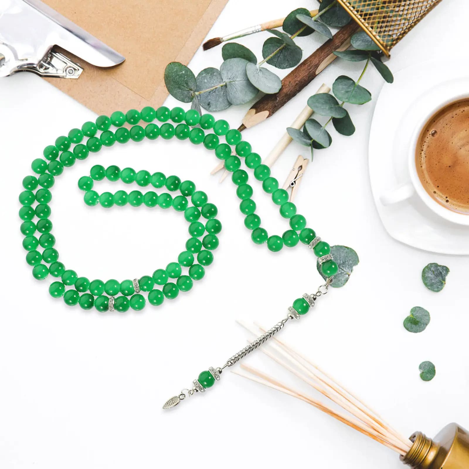 Braccialetto Rosario Verde in Vetro e Lega, Perline di Preghiera Musulmane per Pellegrinaggio, Culto, Viaggio, Commemorazione, Anniversario, Affari