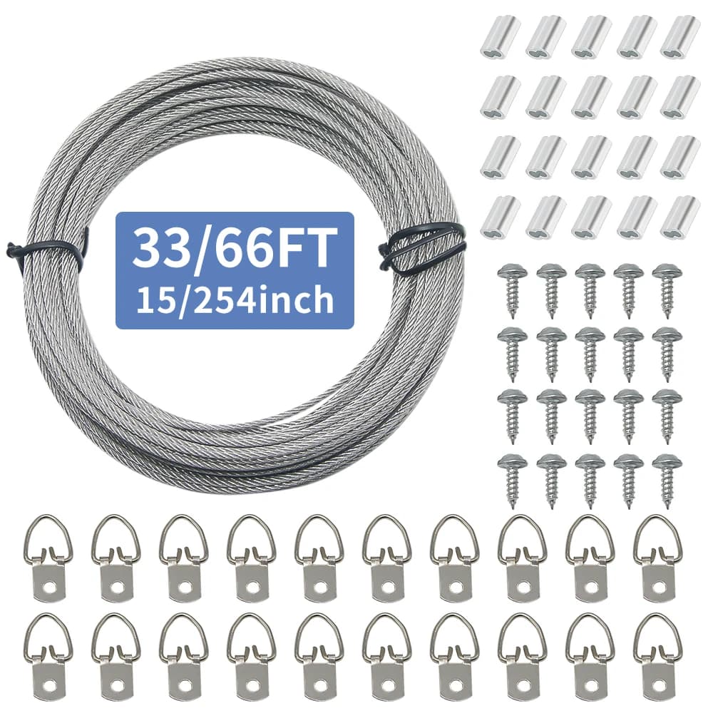 1.5mm Steel Cable Suspension Kit, 304 Stainless Steel Cable Rope Suitable for Photo Frames/Pictures
