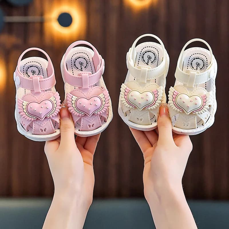Sandali Estivi per Bambina con Punta Chiusa, Cuore, Ali e Stelle, Suola Morbida Antiscivolo, Scarpe Prima Infanzia per Primi Passi