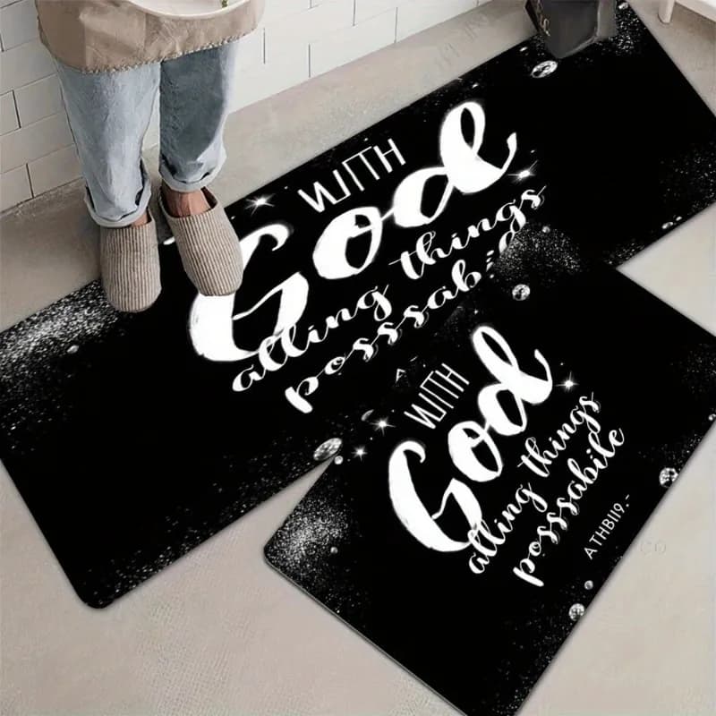 Tappeto da Cucina con Motivo a Lettere e Scritte, Tappeto con Messaggio Ispirazionale, Tappetino Nero Antiscivolo per Sala da Pranzo, Decorazione per la Casa