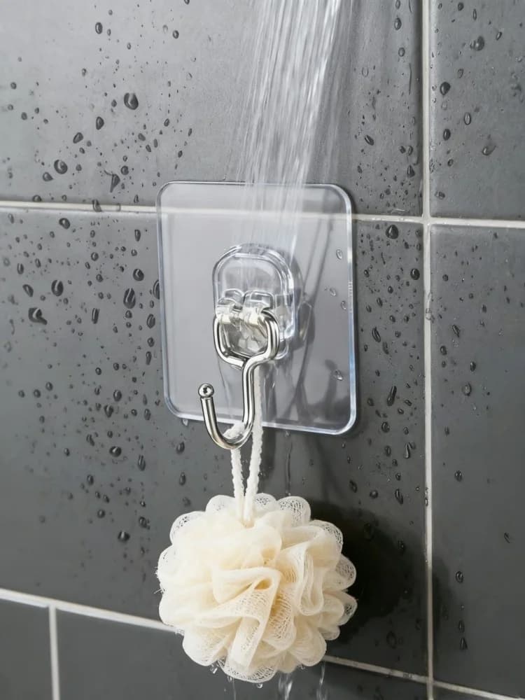 Ganci adesivi trasparenti da 10 pezzi: resistenti rimovibili senza trapano, ganci da parete invisibili impermeabili per cucina, bagno, stoccaggio domestico