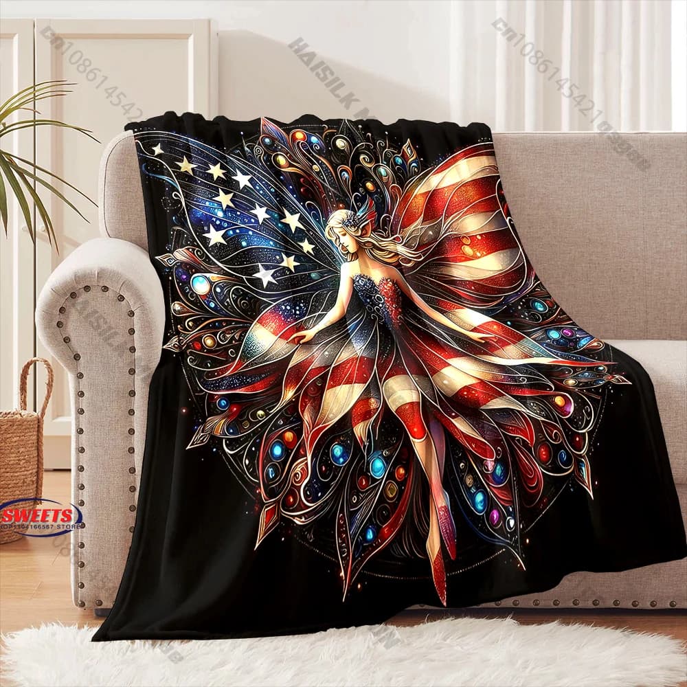 Coperta a tema fata patriottica, disponibile in diverse misure, per camerette di bambini e adulti, decorazione per soggiorno e divano, regalo raffinato