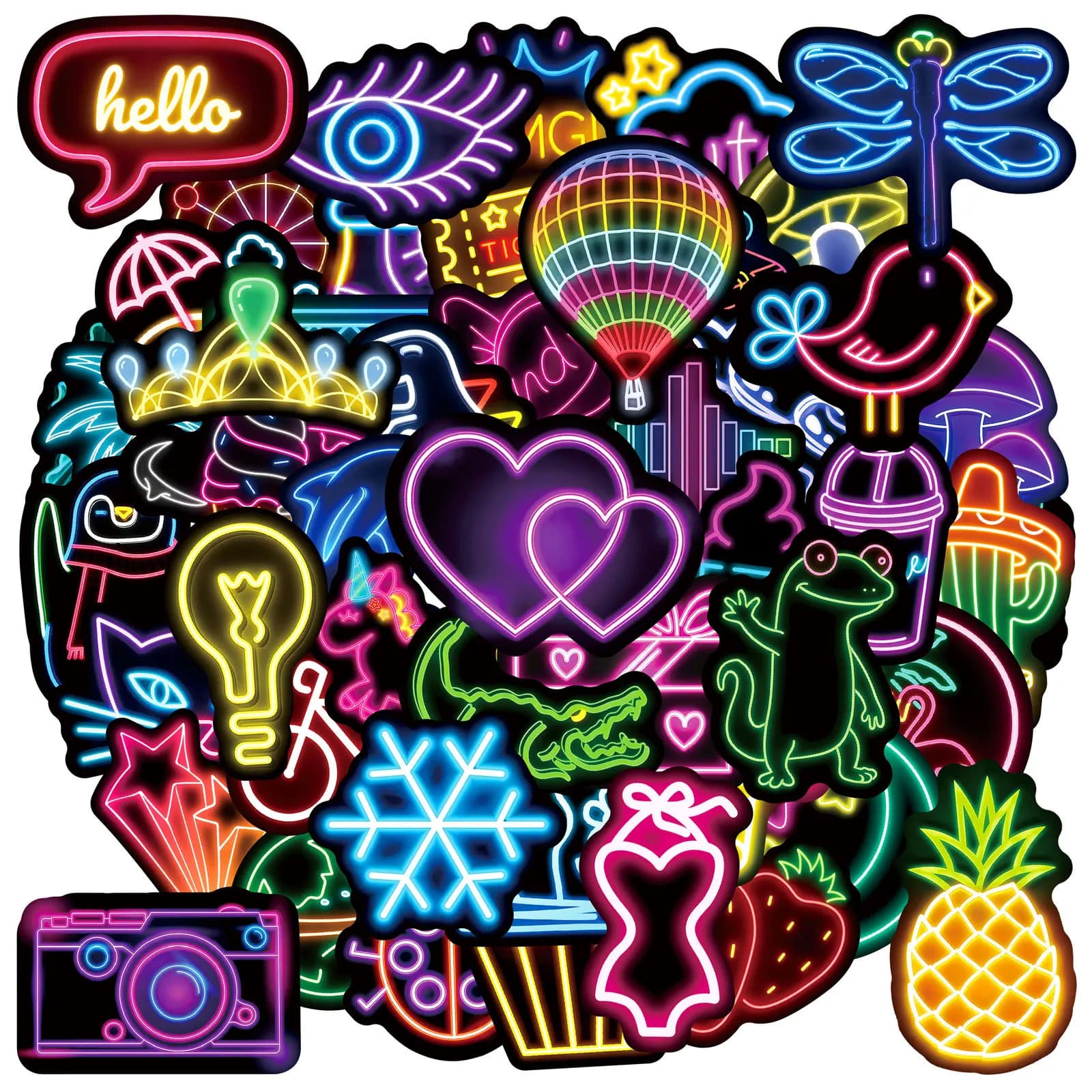 50/100 Pezzi Adesivi Carini con Animali Cartoon Neon, Impermeabili per Casco, Valigia, Auto, Notebook, Skateboard