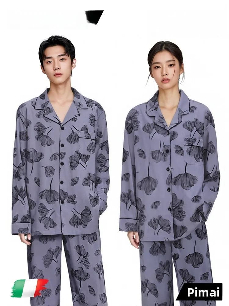 Couple's Long Sleeve Sleepwear Purple Cotton Home Clothes Outdoor Wearable Autumn Loose Fit Comfortable Breathable Moisture W...