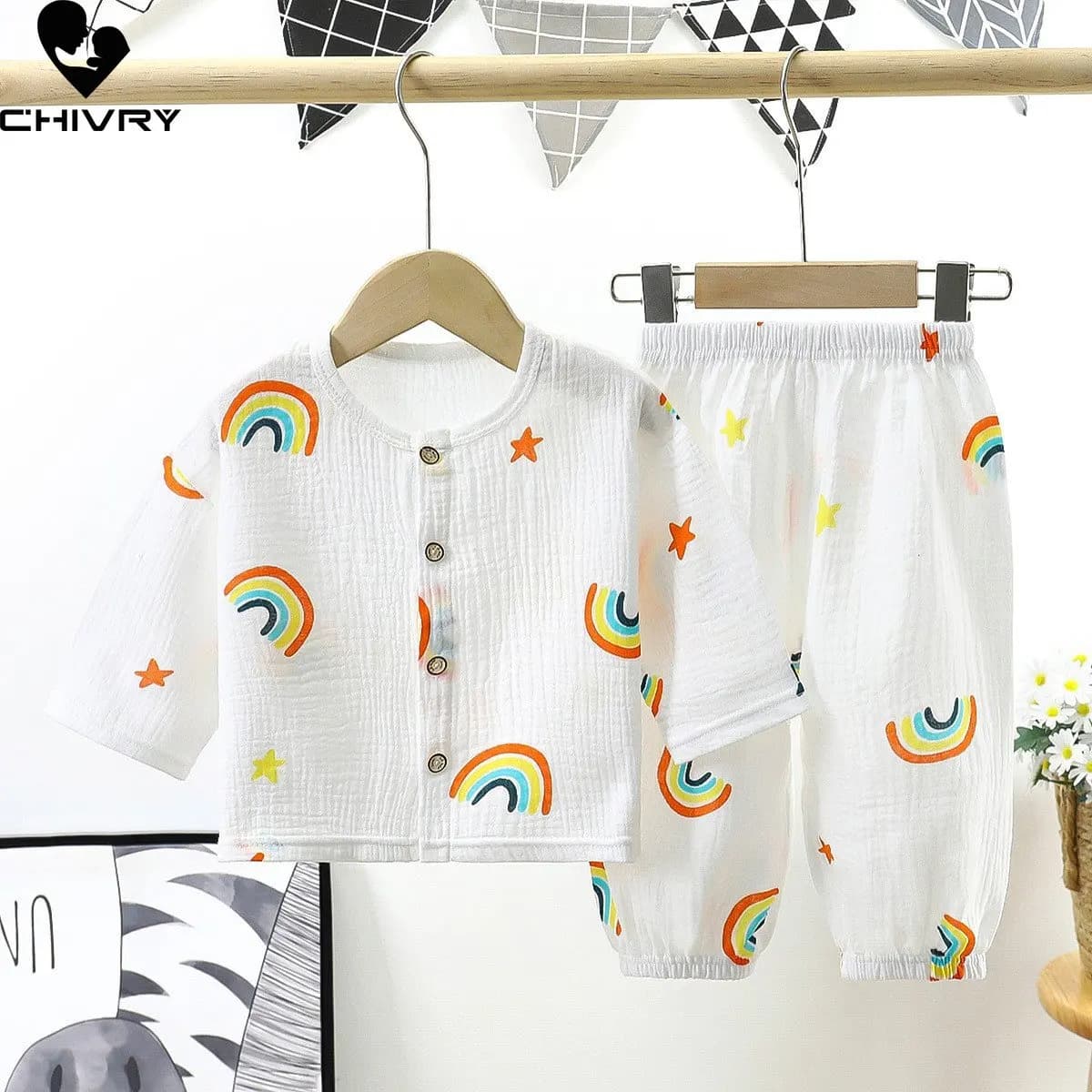 Pigiama estivo per bambini nuovi ragazzi ragazze cartone animato sottile camicie in filato di cotone con maniche a tre quarti con pantaloni set di vestiti per dormire per bambini