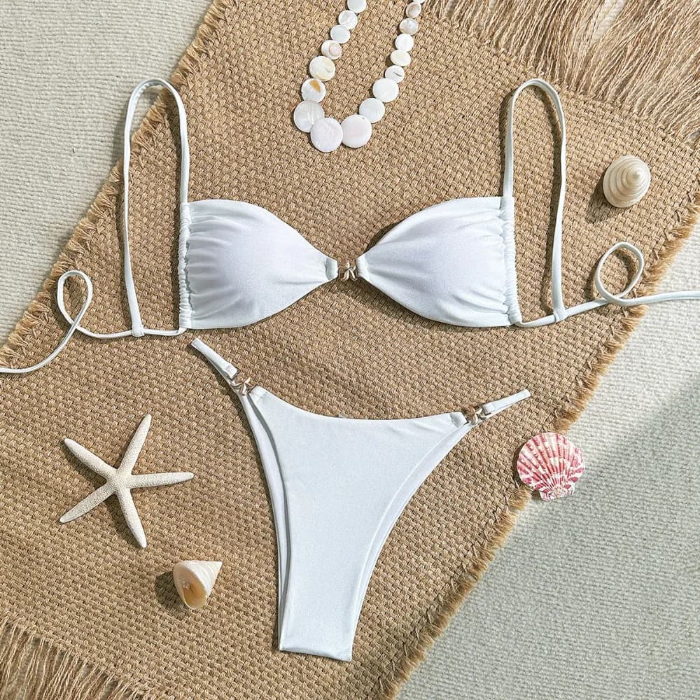 Set bikini tinta unita ragazza piccante alla moda elegante sexy legato corda divisa corpo spiaggia bagno costume da bagno primavera calda