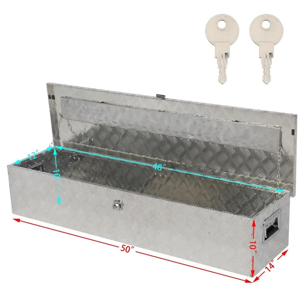 50" Under Bed Trailer Aluminum Tool Storage Box with Tongue Lock