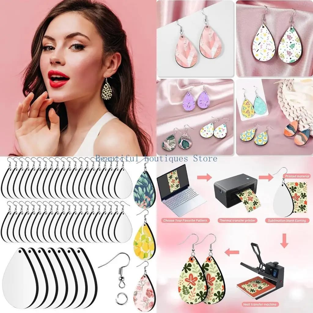 U4LF 50 Pcs Earring Blanks MDF Sublimation Printing Earrings for Christmas Valentine