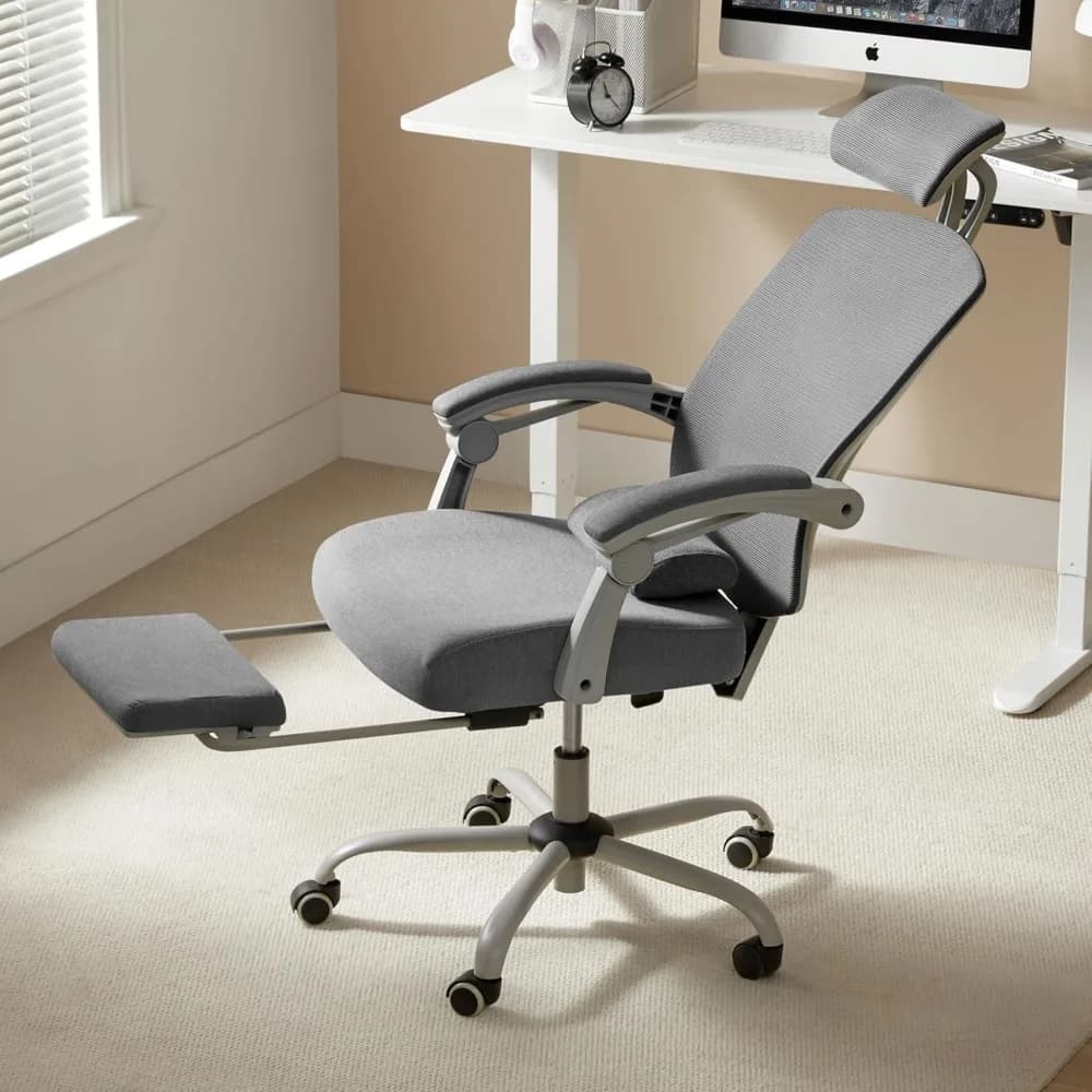 sedia ergonomica in rete traspirante con schienale alto con supporto lombare e poggiapiedi retrattile per giochi e uffici