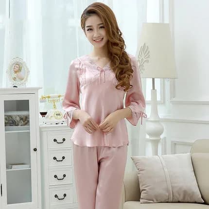 Ladies' Mulberry Silk Two-Piece Pajama Set, Long Sleeves and Trousers for Spring and Autumn Loungewear Sleepwear Soft Luxuary