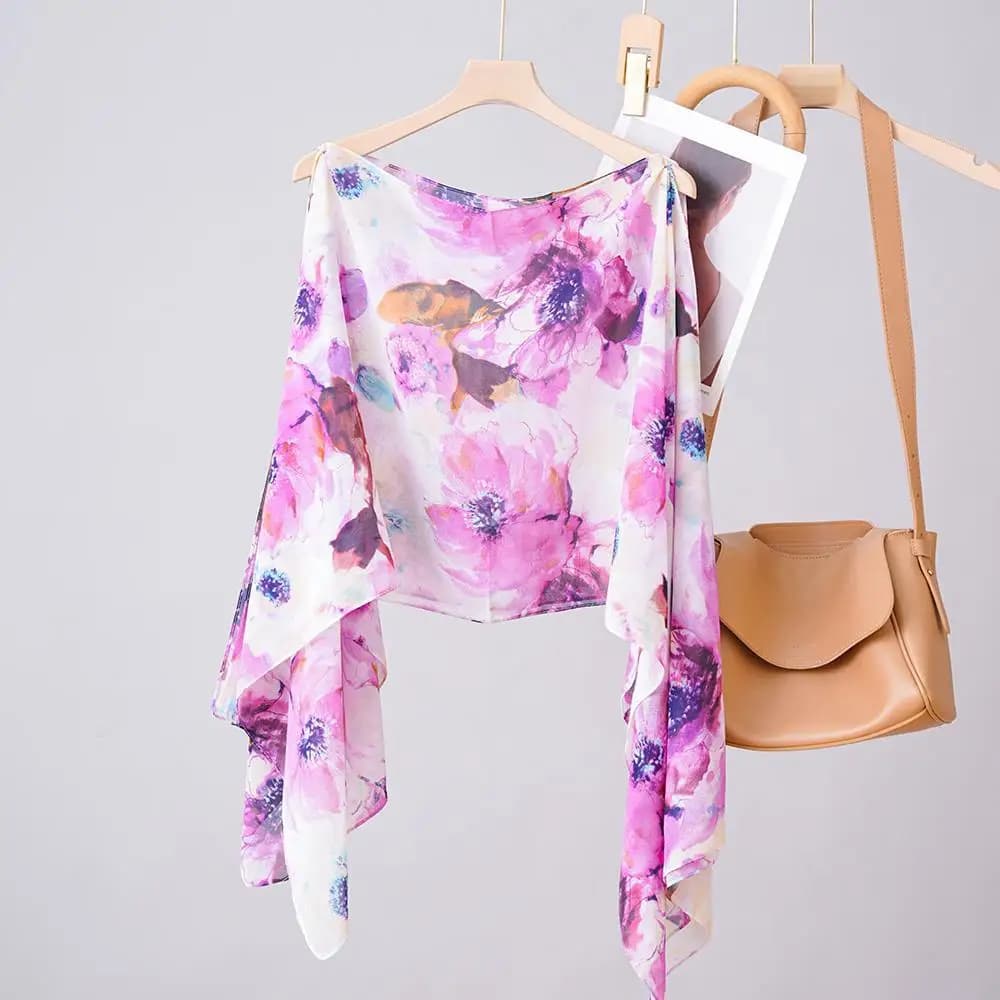 Nuovo Stile Estivo: Poncho per Fotografia all'Aperto, Mantella alla Moda con Stampa Floreale, Pullover da Viaggio, Sciarpa Protettiva Solare per Donne, Regalo P1