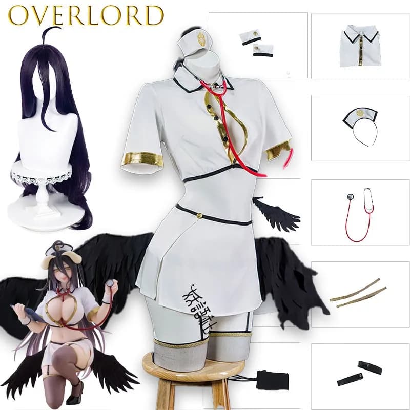 Costume Cosplay Infermiera Albedo OVERLORD, Abito Personaggio Anime Gioco, Calze Cosplay Sexy al Ginocchio da Donna per Halloween