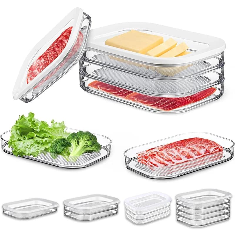 Clear Lid Stackable Refrigerator Meat Storage Container, Fridge Organizer for Cold Cuts, Bacon, Cheese & Daily Meal Prep