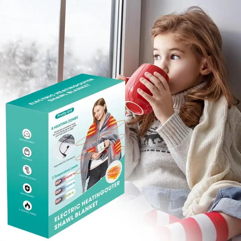 Coperte elettriche indossabili a riscaldamento rapido Scialle riscaldato Ricarica USB Copertura per riscaldamento in velluto corallo contro il freddo Riscaldata sicura per i viaggi