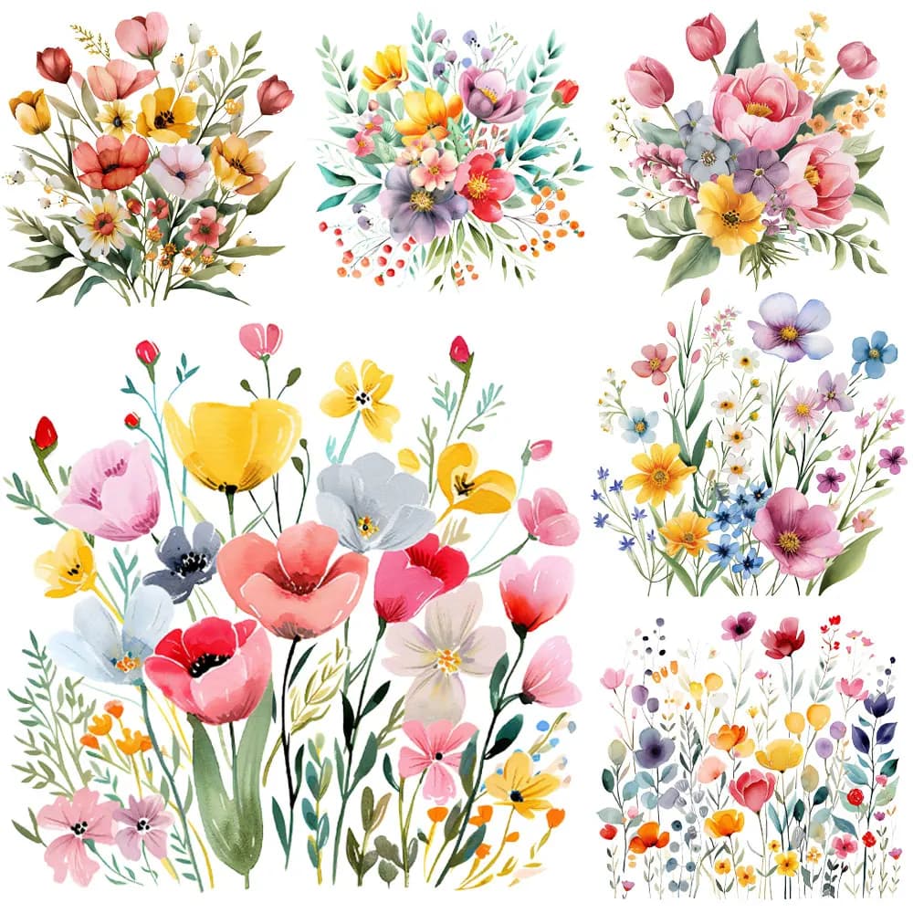 Trasferimento termoadesivo con fiori ad acquerello per abbigliamento Toppe floreali colorate in vinile Appliques Adesivi termici per magliette di livello A fai da te