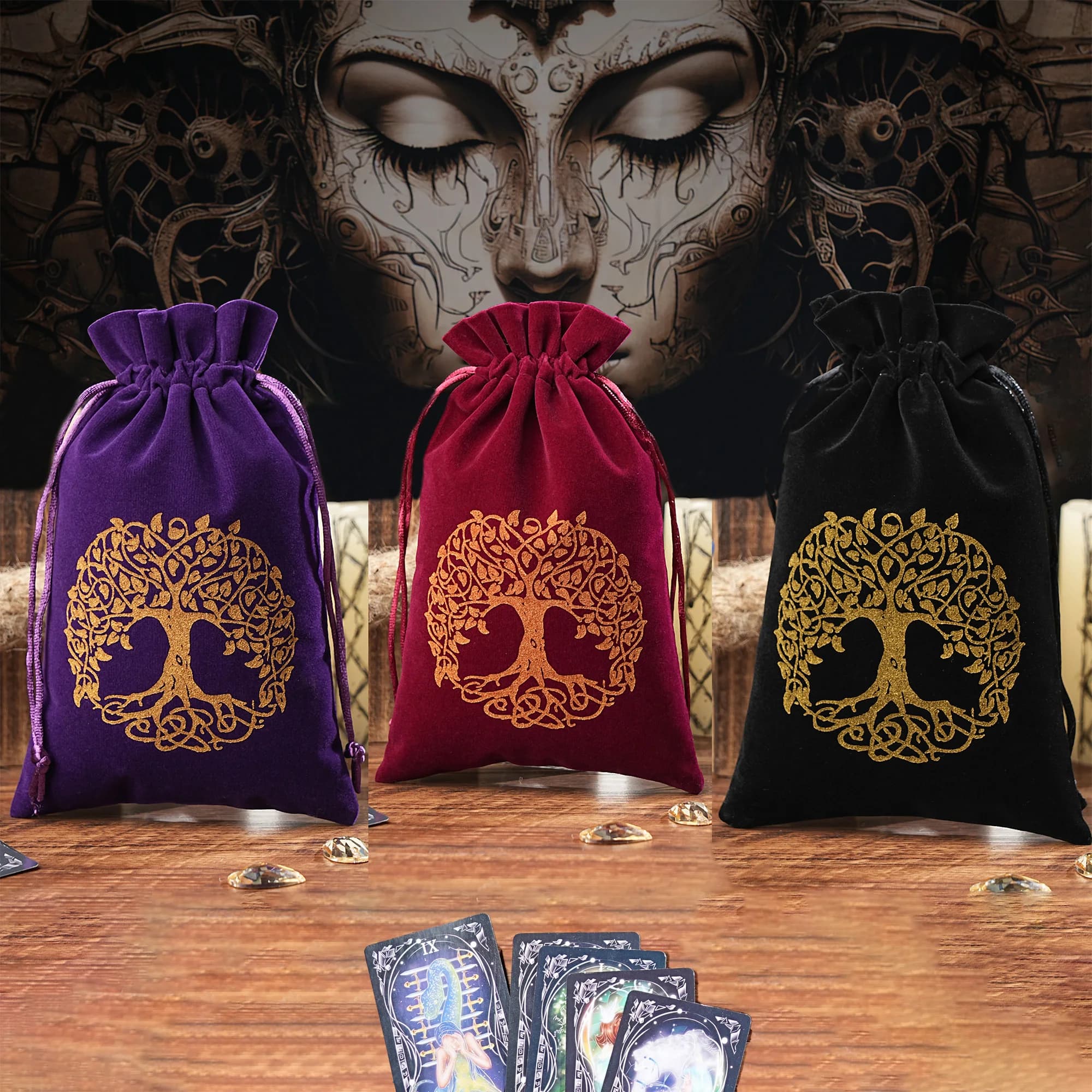 1pc 14x22cm Più Grande Tarocchi Dadi Borsa Velluto Albero della Vita Tarocchi Rune Bag per Tarocchi Oracle Sport Card Divinazione Sacchetto di Stoccaggio Bulk