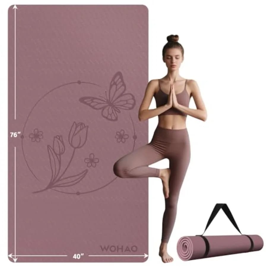Tappetino Yoga Grande 76"x40"x0.4" - Tappetino per Esercizi Extra Largo e Spesso Antiscivolo, Versatile per Stretching, Studio Yoga, Palestra, Casa e