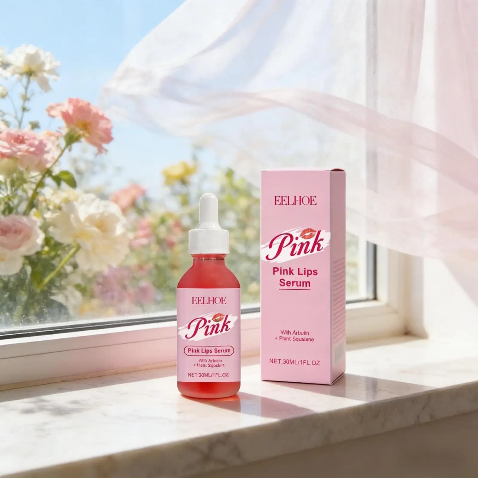 EELHOE Pink Lips Serum Hydrating Lip Brightening for Dark Lips Lightener Remove Dead Skin Arbutin Lip Bleach Vitamin C Lip Serum