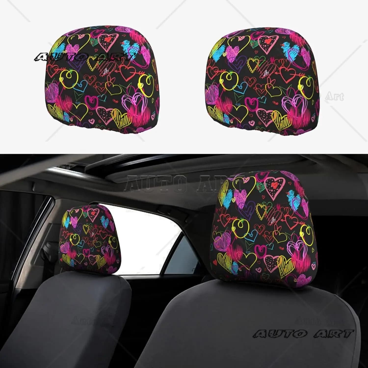 Hand-drawn Hearts1 Car Headrest Covers 2 pcs Headrest Covers for Soft Car Seat Protection Universal Headrest Anti-sporco