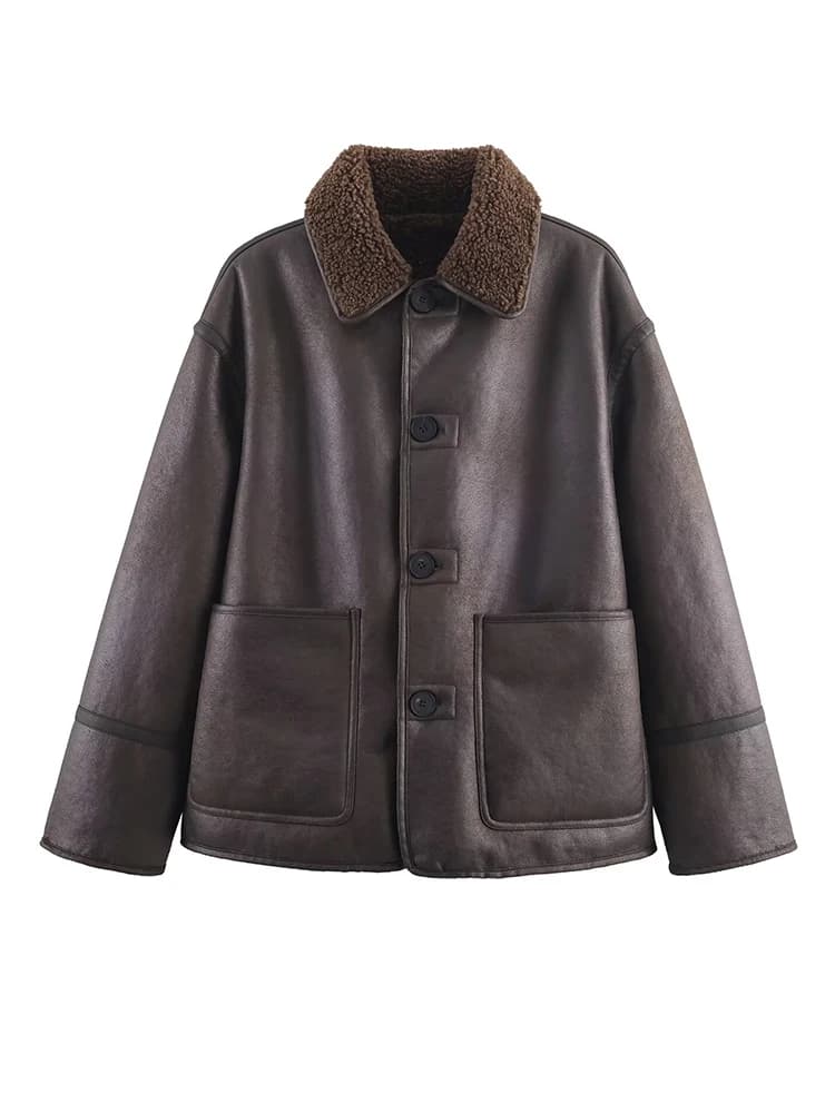 HH Giacca da donna calda a maniche lunghe con decorazione tascabile monopetto con risvolto di nuova moda da donna Giacche da strada casual autunno inverno