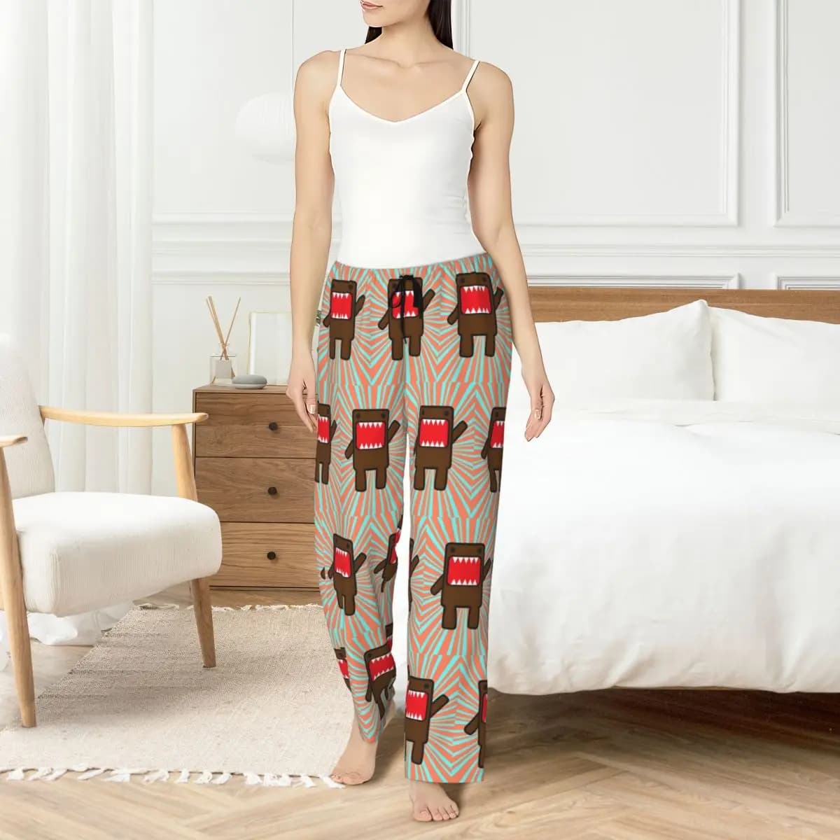 Domo Kun pajamas pants for women printed night pants for sleeping with cartoons with pockets