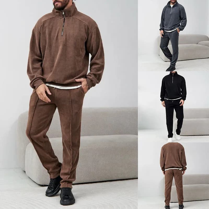 Stand-up Collar Half-zipper Corduroy Casual Sportswear